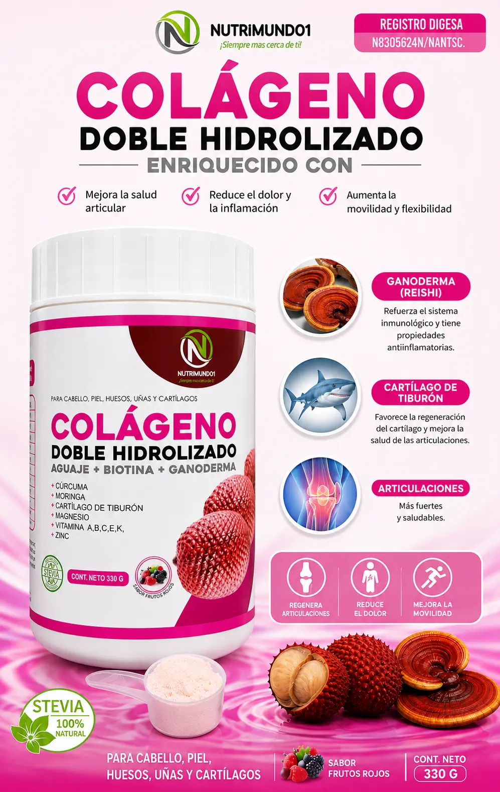 Ganoderma y cartílago de tiburón — Nutrimundo1, colágeno para articulaciones