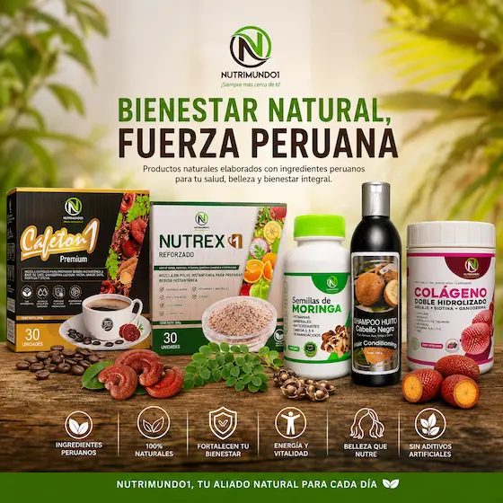 Nutrimundo1 productos naturales — colágeno, shampoo y café funcional