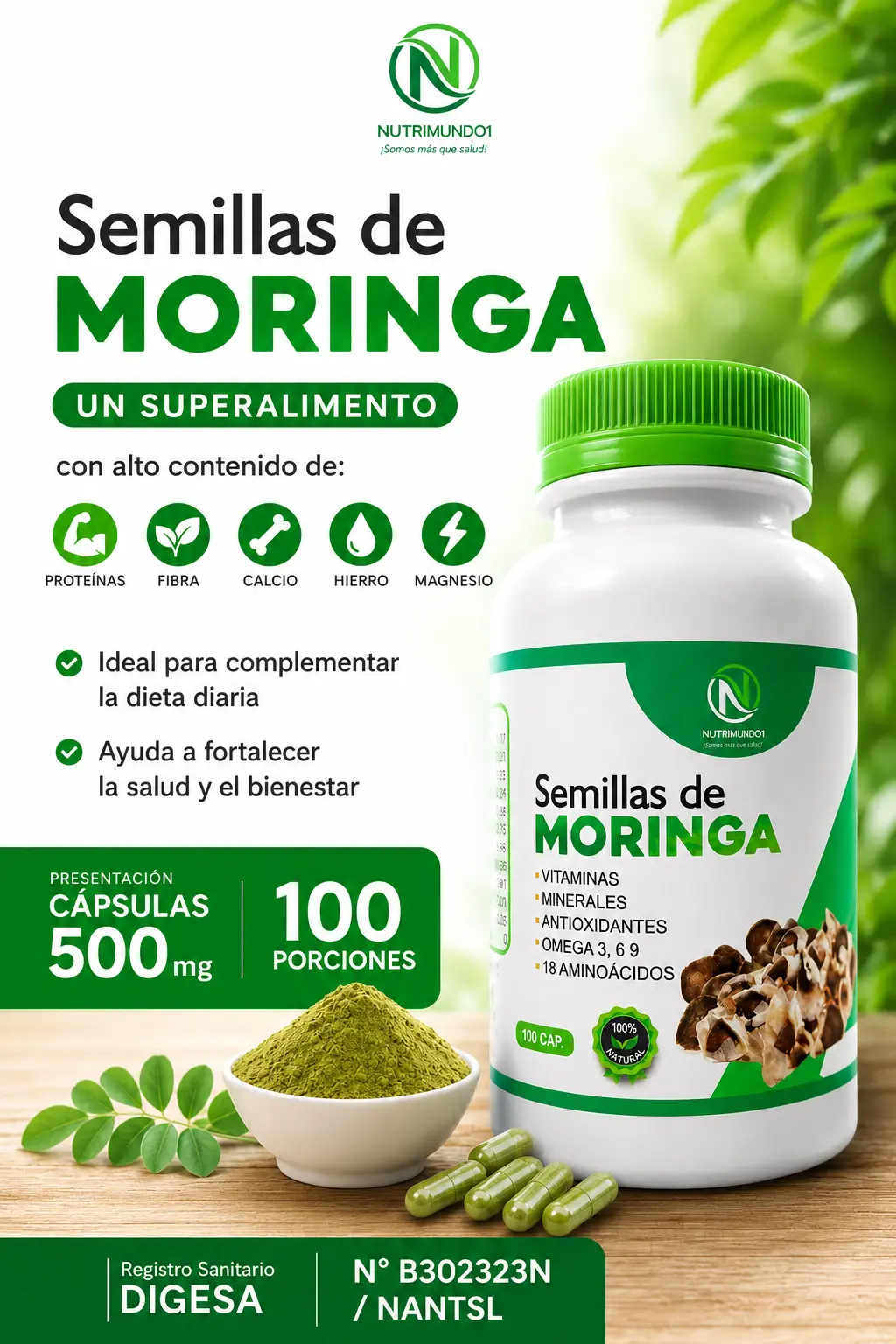 Semillas de moringa beneficios — Nutrimundo1, superalimento peruano en polvo